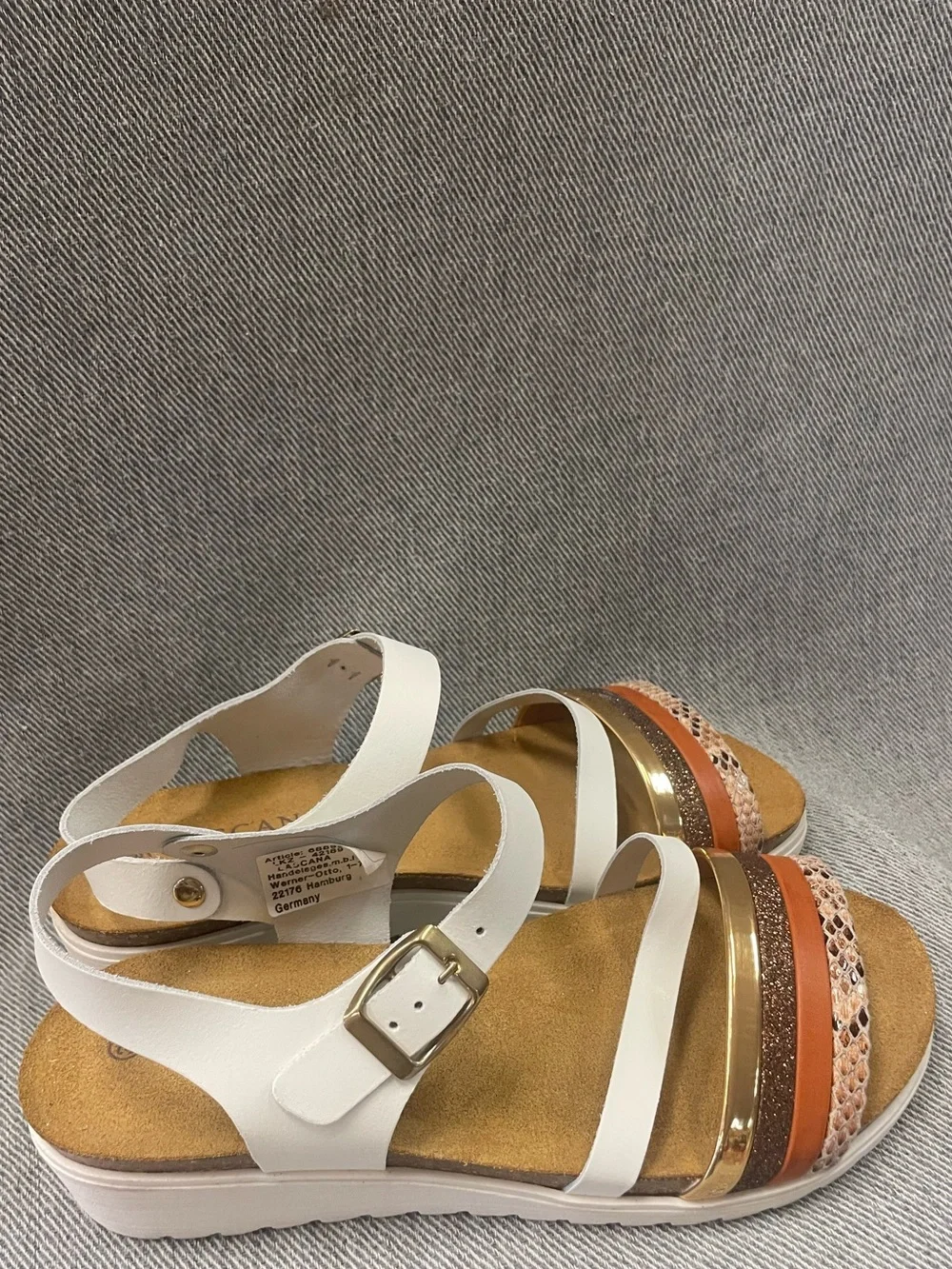 New Beautiful Lascana White Wedge Sandals with Gold and Tan Straps